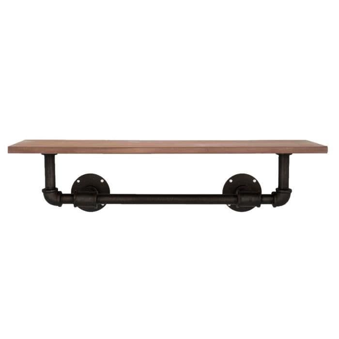 Teollinen seinähylly Dus - L. 71 x l. 16 x kork. 18,5 cm - ruskea - puusta ja metallista