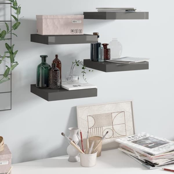 vidaXL væghylder 4 stk. 23x23,5x3,8 cm MDF grå højglans
