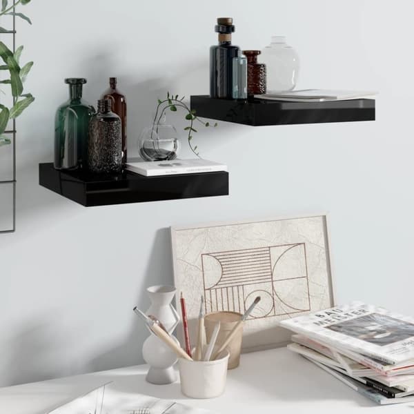 vidaXL Flytende vegghyller 2 stk høyglans svart 23x23,5x3,8 cm MDF