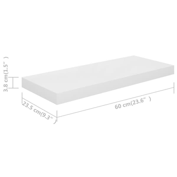vidaXL væghylder 2 stk. 60x23,5x3,8 cm MDF hvid højglans