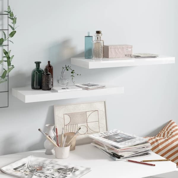 vidaXL væghylder 2 stk. 60x23,5x3,8 cm MDF hvid højglans