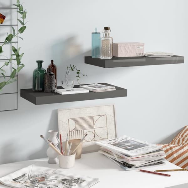 vidaXL væghylder 2 stk. 50x23x3,8 cm MDF grå højglans