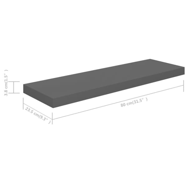 vidaXL væghylder 2 stk. 80x23,5x3,8 cm MDF grå højglans