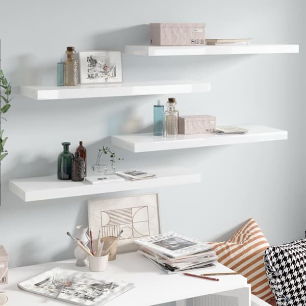 vidaXL væghylder 4 stk. 80x23,5x3,8 cm MDF hvid højglans