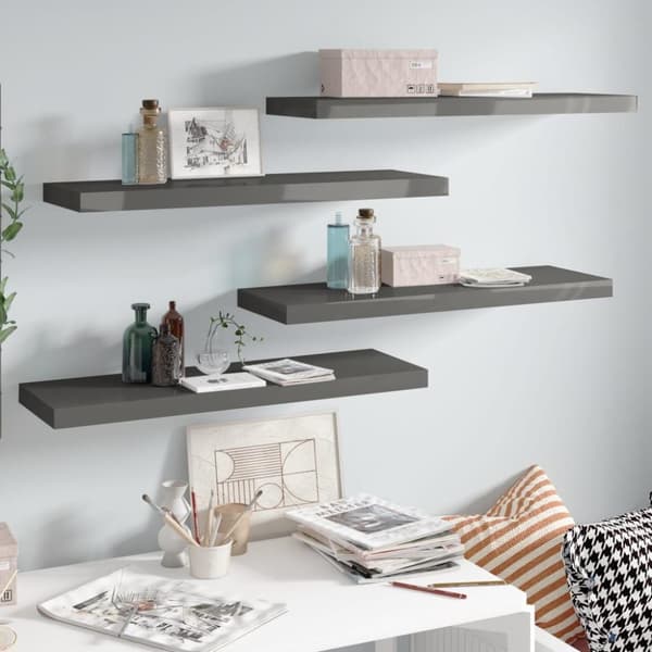 vidaXL væghylder 4 stk. 80x23,5x3,8 cm MDF grå højglans