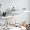 Miniatyrbilde 3 av 9: vidaXL Flytende vegghyller 2 stk høyglans hvit 80x23,5x3,8 cm MDF