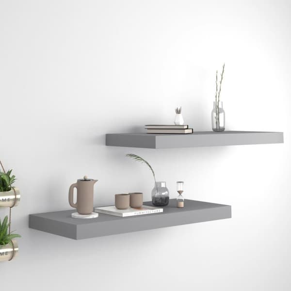 vidaXL Flytende vegghyller 2 stk grå 60x23,5x3,8 cm MDF