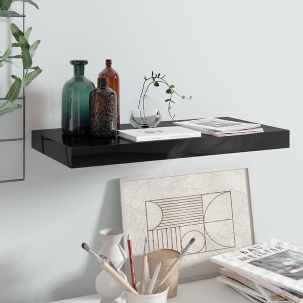 vidaXL Svävande vägghylla svart högglans 50x23x3,8 cm MDF