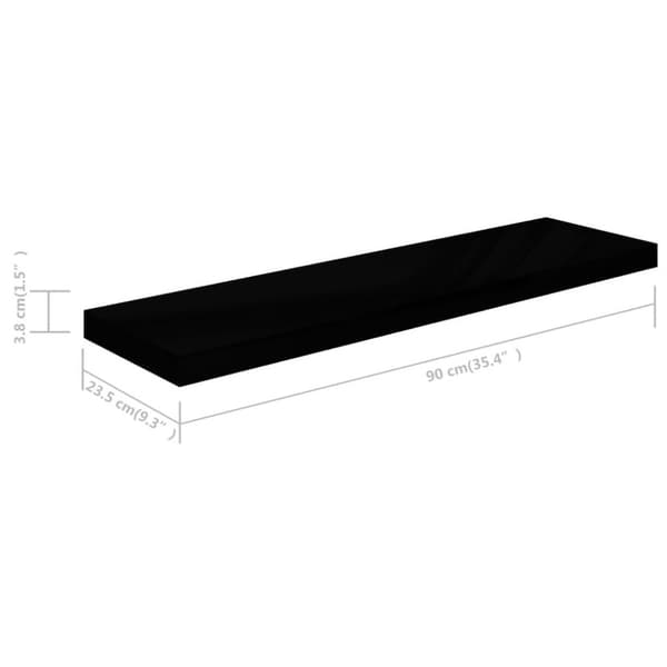 vidaXL Svävande vägghyllor 2 st svart högglans 90x23,5x3,8 cm MDF