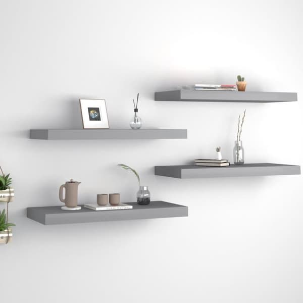 vidaXL Flytende vegghyller 4 stk grå 60x23,5x3,8 cm MDF
