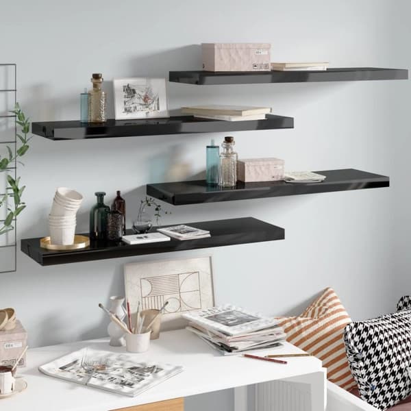 vidaXL væghylder 4 stk. 90x23,5x3,8 cm MDF sort højglans