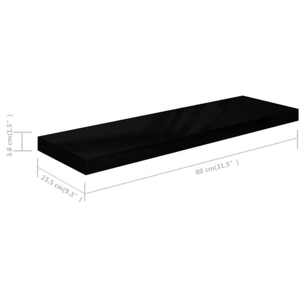 vidaXL Svävande vägghylla svart högglans 80x23,5x3,8 cm MDF