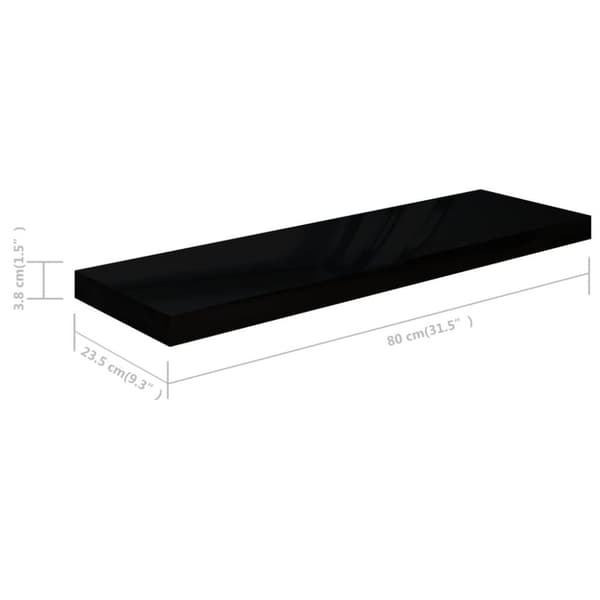 vidaXL Flytende vegghyller 4 stk høyglans svart 80x23,5x3,8 cm MDF