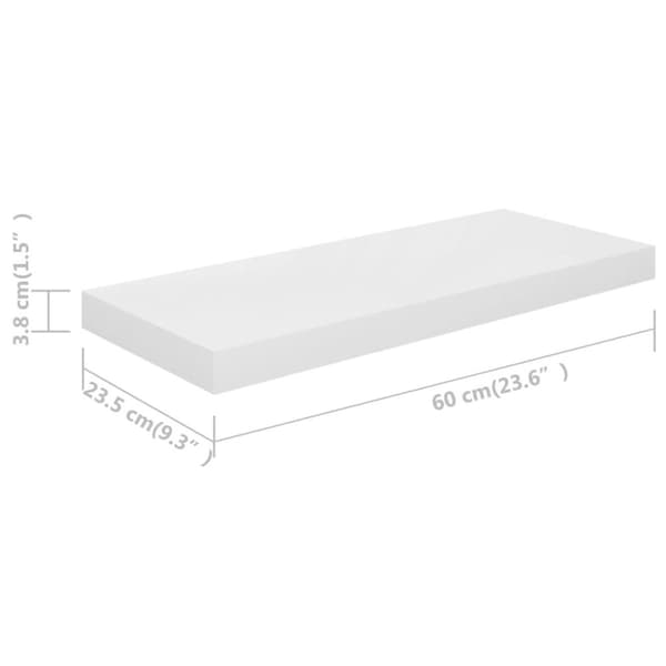 vidaXL Flytende vegghyller 4 stk høyglans hvit 60x23,5x3,8 cm MDF