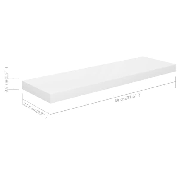 vidaXL Flytende vegghylle høyglans hvit 80x23,5x3,8 cm MDF