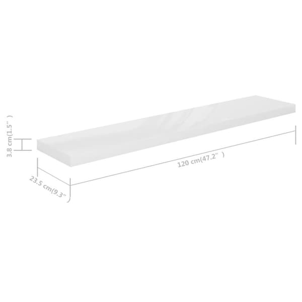 vidaXL Flytende vegghyller 2 stk høyglans hvit 120x23,5x3,8 cm MDF