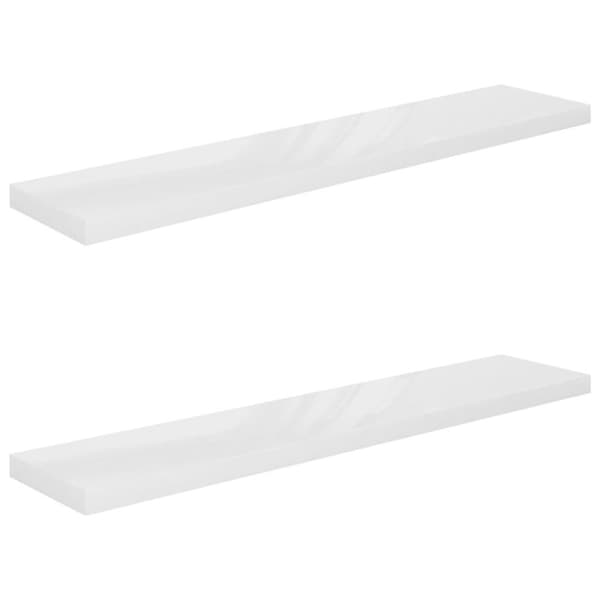 vidaXL Flytende vegghyller 2 stk høyglans hvit 120x23,5x3,8 cm MDF