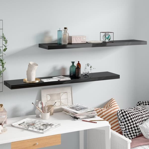vidaXL Flytende vegghyller 2 stk høyglans svart 120x23,5x3,8 cm MDF