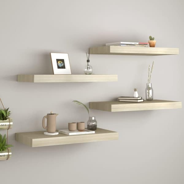 vidaXL væghylder 4 stk. 60x23,5x3,8 cm MDF egetræsfarve
