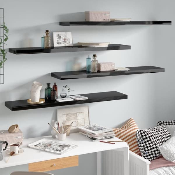 vidaXL væghylder 4 stk. 120x23,5x3,8 cm MDF sort højglans