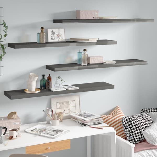 vidaXL væghylder 4 stk. 120x23,5x3,8 cm MDF grå højglans