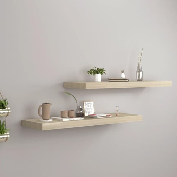 vidaXL Flytende vegghyller 2 stk eik 80x23,5x3,8 cm MDF