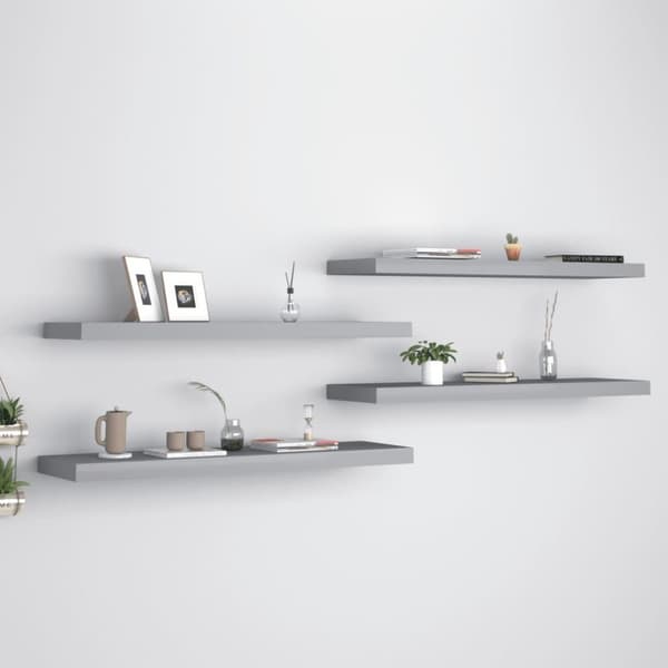 vidaXL svævehylder 4 stk. 90x23,5x3,8 cm MDF grå