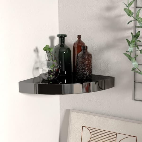 vidaXL hjørnehylde 25x25x3,8 cm MDF sort højglans