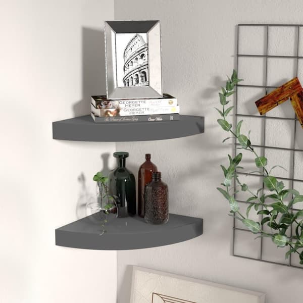 vidaXL hjørnehylder 2 stk. 25x25x3,8 cm MDF grå højglans