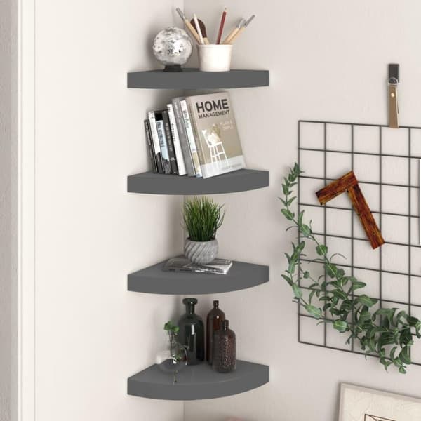vidaXL hjørnehylder 4 stk. 25x25x3,8 cm MDF grå højglans