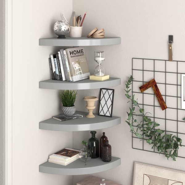 vidaXL hjørnehylder 4 stk. 35x35x3,8 cm MDF grå