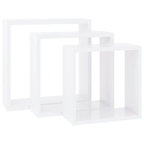 vidaXL Vägghyllor kub 3 st vit MDF