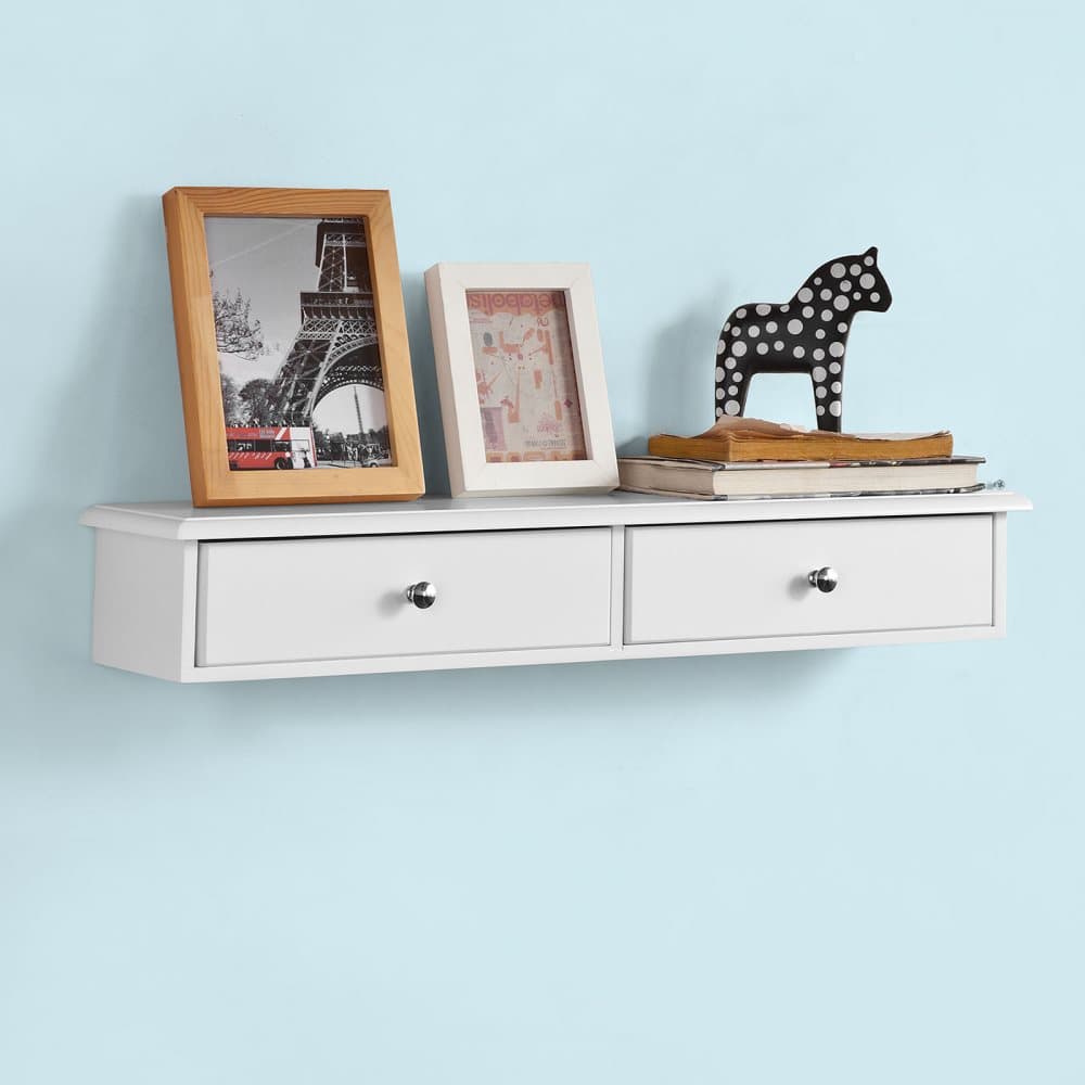 SoBuy, Väggmonterad avlastningsbord, Fotohylla, Vägghylla med 2 lådor, FRG43-W