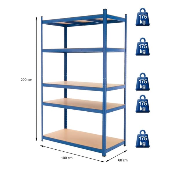 ECD Germany työpajahylly raskas kuormahylly säilytyshylly plug-in hyllyhylly sininen 200x100x60 cm