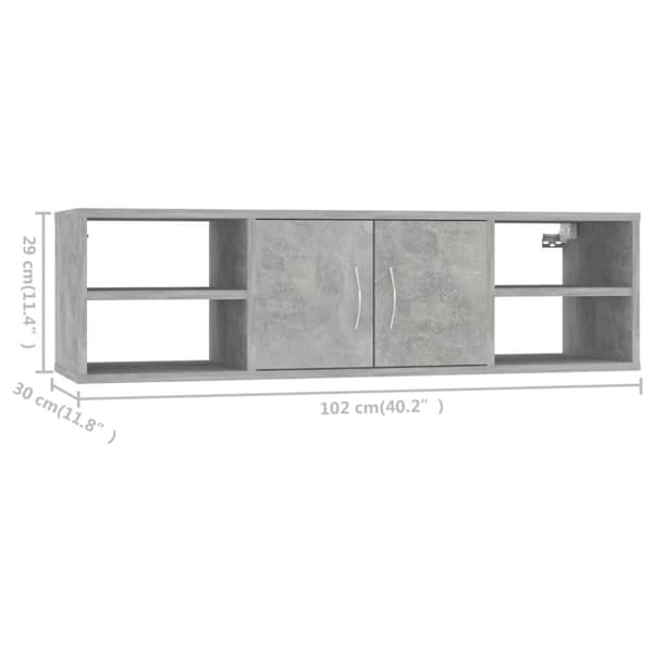 vidaXL Vegghylle betonggrå 102x30x29 cm konstruert tre