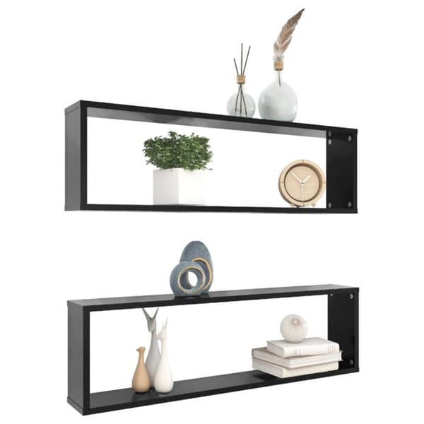 vidaXL væghylder 2 stk. 100x15x30 cm spånplade kubeformet sort