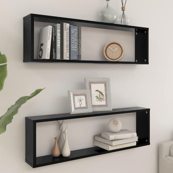 vidaXL væghylder 2 stk. 100x15x30 cm spånplade kubeformet sort