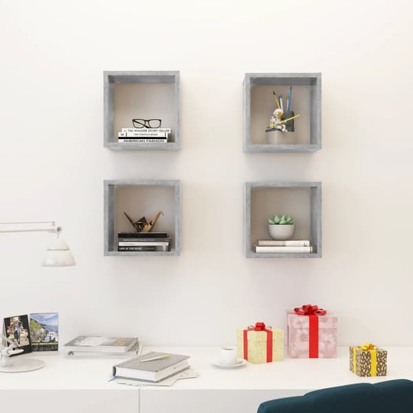 vidaXL væghylder 4 stk. 26x15x26 cm kubeformet betongrå