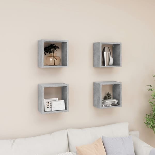 vidaXL væghylder 4 stk. 26x15x26 cm kubeformet betongrå