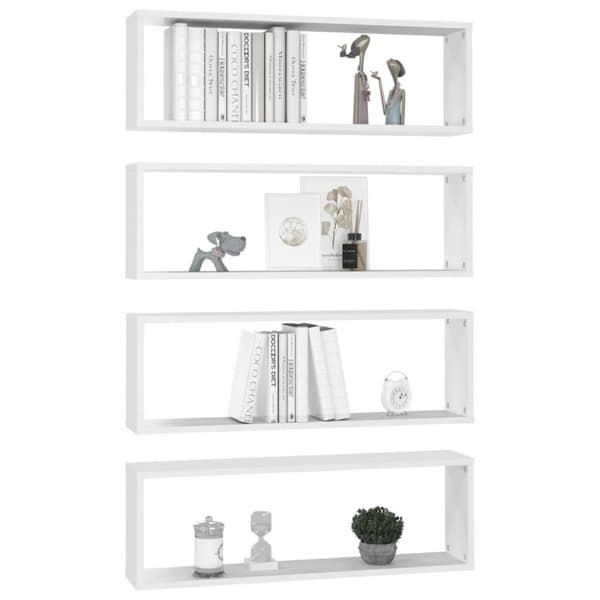 vidaXL Vegghyller kubeformet 4 stk hvit 80x15x26,5 cm sponplate
