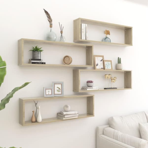 vidaXL væghylder 4 stk. 100x15x30 cm spånplade kubeformet sonoma-eg