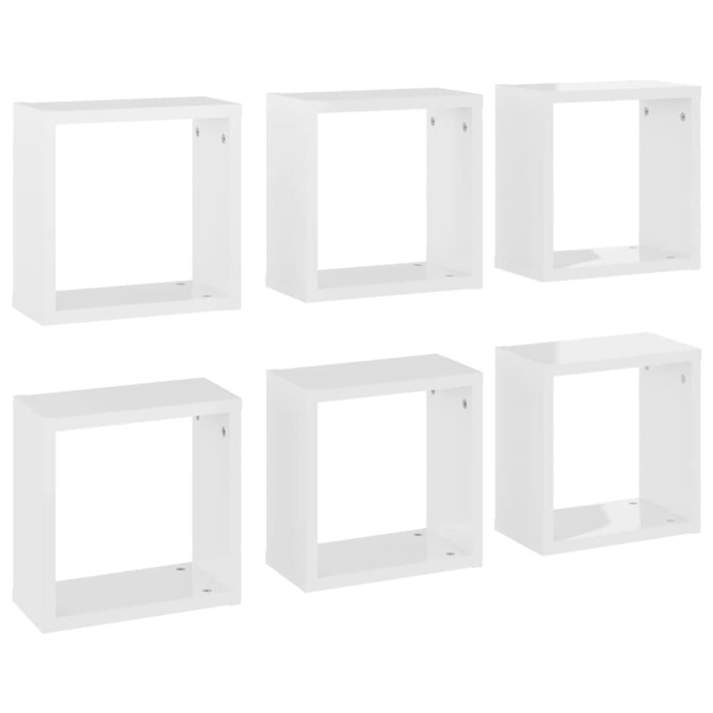 vidaXL Vägghylla kubformad 6 st vit högglans 30x15x30 cm