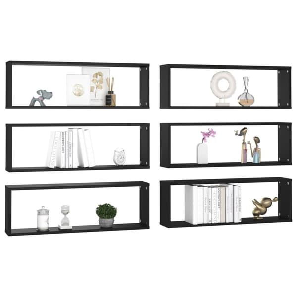 vidaXL Vegghyller kubeformet 6 stk svart 80x15x26,5 cm sponplate