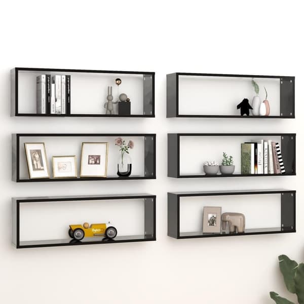 vidaXL væghylder 6 stk. 80x15x26,5 cm kubeformet spånplade sort