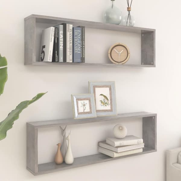 vidaXL Vegghyller kubeformet 2 stk betonggrå 100x15x30 cm sponplate