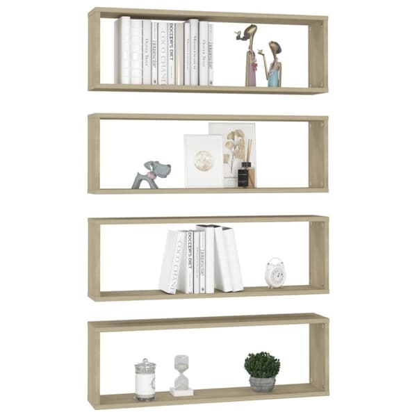 vidaXL væghylder 4 stk. 80x15x26,5 cm kubeformet spånplade sonoma-eg