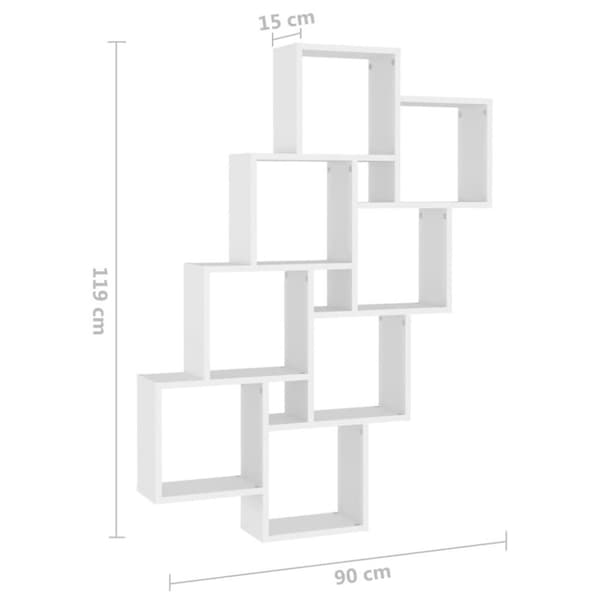 vidaXL væghylde 90x15x119 cm kubeformet konstrueret træ hvid
