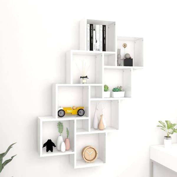 vidaXL væghylde 90x15x119 cm kubeformet konstrueret træ hvid