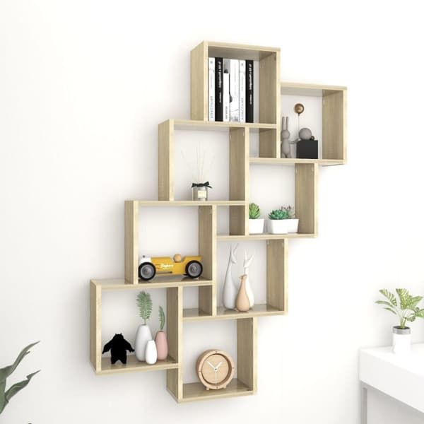 vidaXL Kubeformet vegghylle sonoma eik 90x15x119 cm konstruert tre