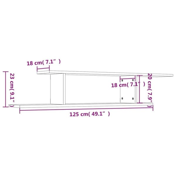 vidaXL Veggmontert TV-hylle betonggrå 125x18x23 cm konstruert tre